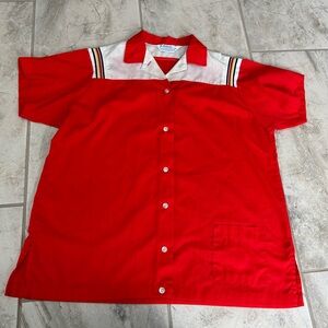 Vintage Hilton Button Down Bowling Shirt
Retro 60’s
Red White Rainbow Stripe
40